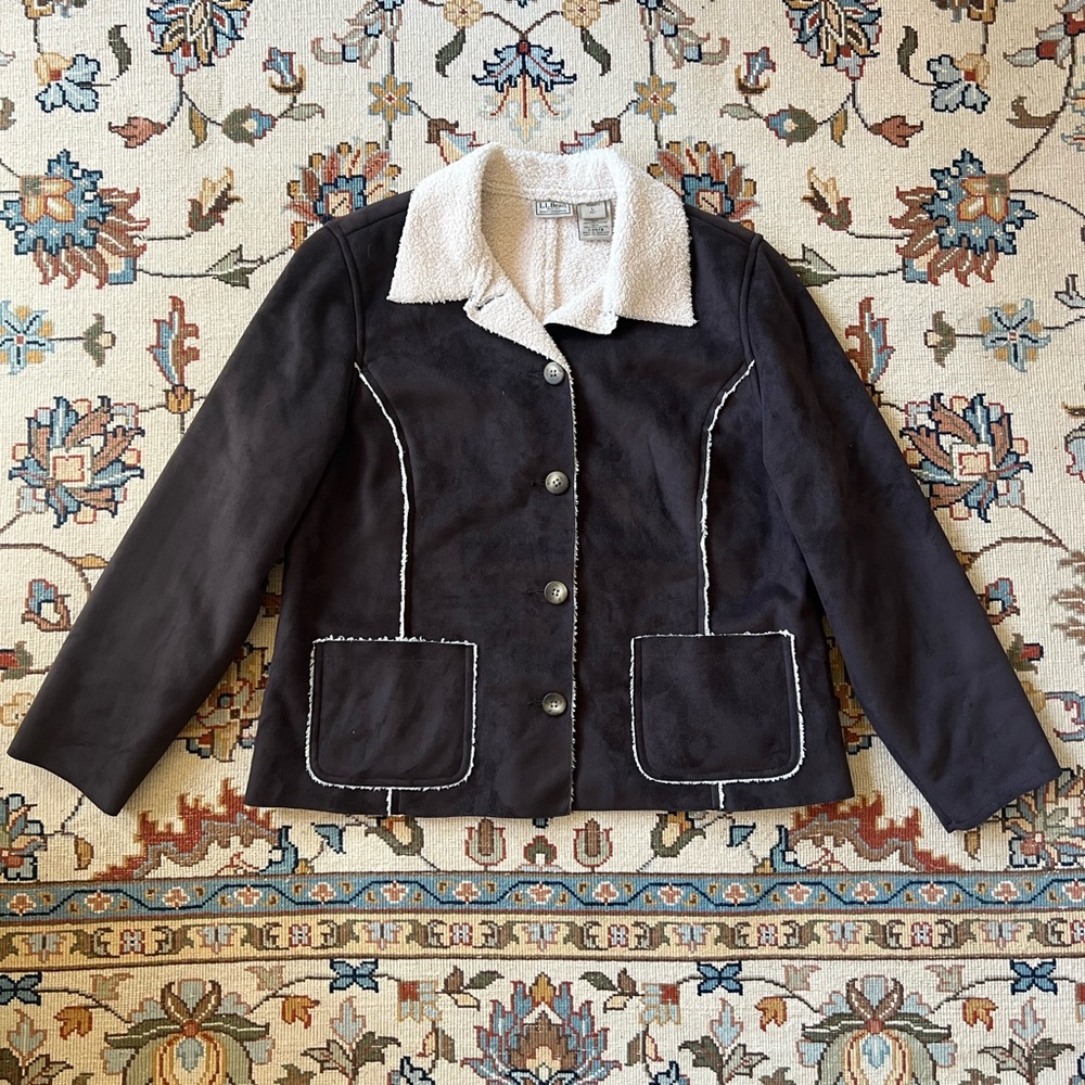 L.L. Bean Teddy Jacket in Deep Brown with Cream Sherpa Details